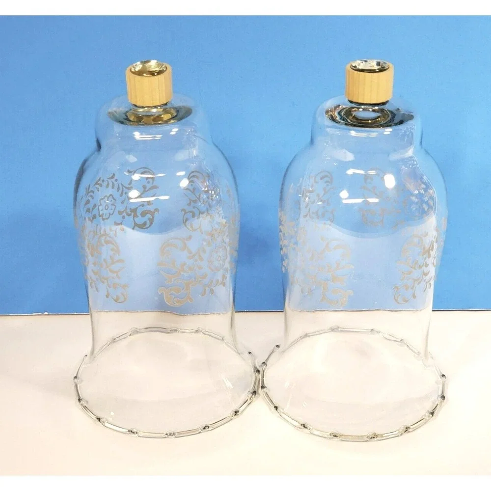 Vintage Votive Cups Etched Floral Glass Peg Candle Home Interiors Set of 2 -F11